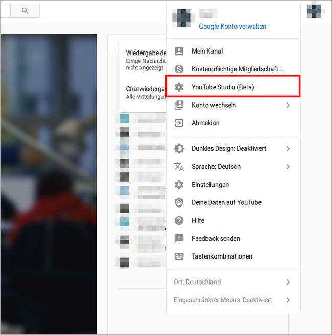 Öffnet das „YouTube Studio“. Bild: GIGA