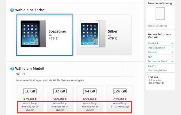 iPad Air: 128-Gigabyte-Modell im deutschen Online Store ausverkauft