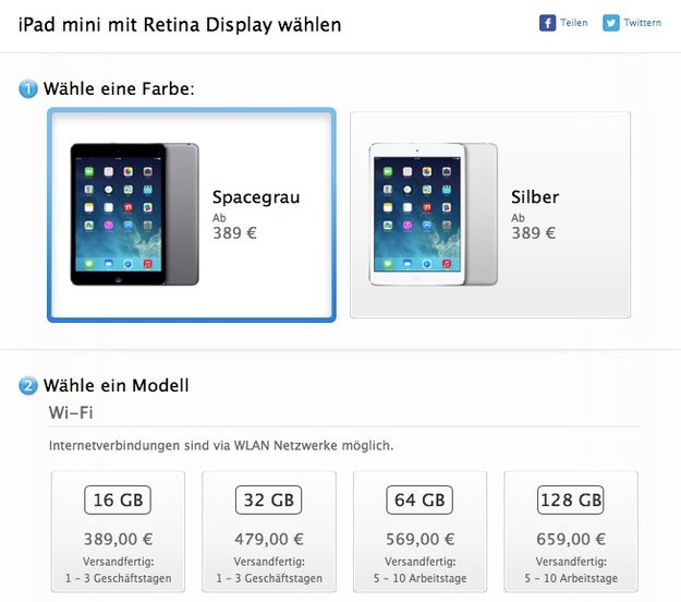 iPad mini mit Retina Display: Ab sofort im Apple Online Store erhältlich