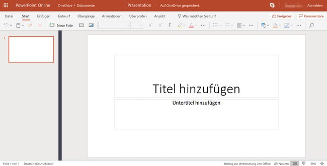 PowerPoint lässt sich auch online im Browser nutzen, um Dateien zu öffnen und zu bearbeiten.