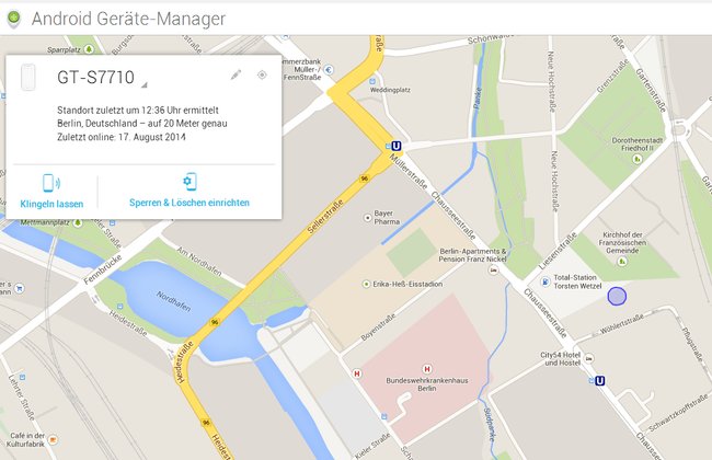 Der Android-Geräte-Manager ortet euer Handy.