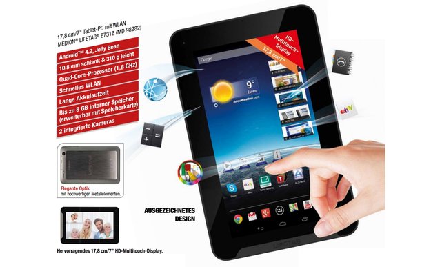Aldi-Tablet: Quad Core-7-Zoller Medion Lifetab E7316 (MD 98282) ab 19. Dezember für 99,99 Euro