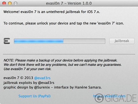 evasion 7 hat nun ein evasion-Icon auf dem Homescreen installiert