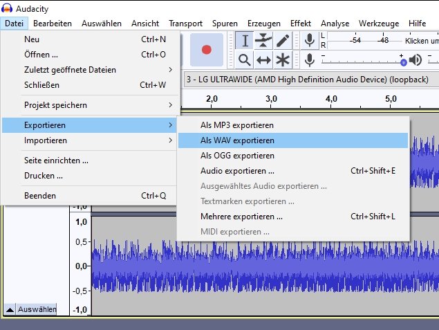 Audacity speichern exportieren