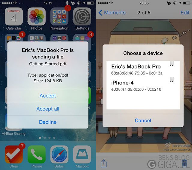 Airblue Sharing Besseres Bluetooth Furs Iphone Dateien Senden Und Empfangen Cydia