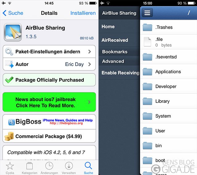 AirBlue Sharing - Dateiempfang und -versand