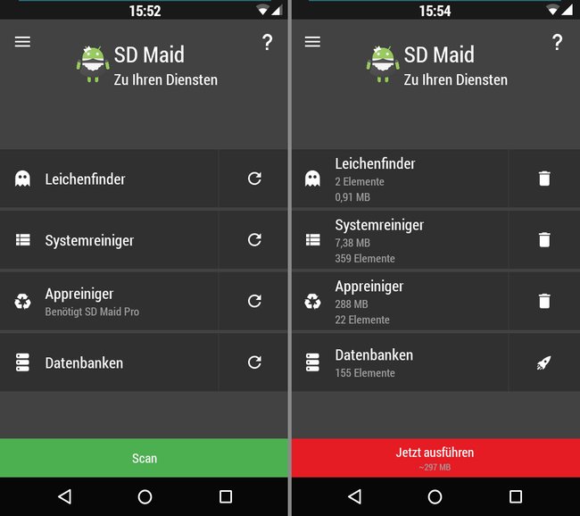 Die App SD Maid zeigt an, wieviel Speicherplatz gewonnen werden kann.