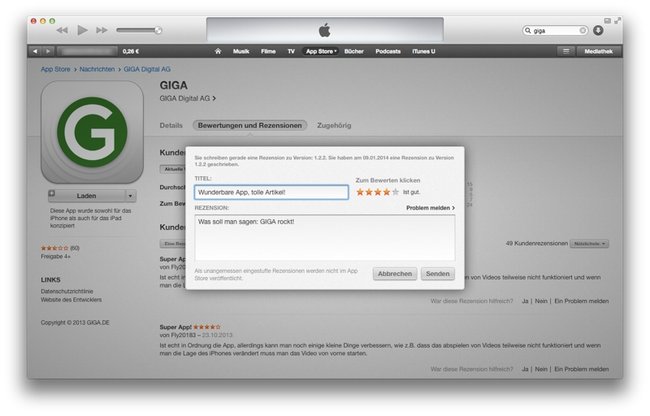 App-Bewertung in iTunes