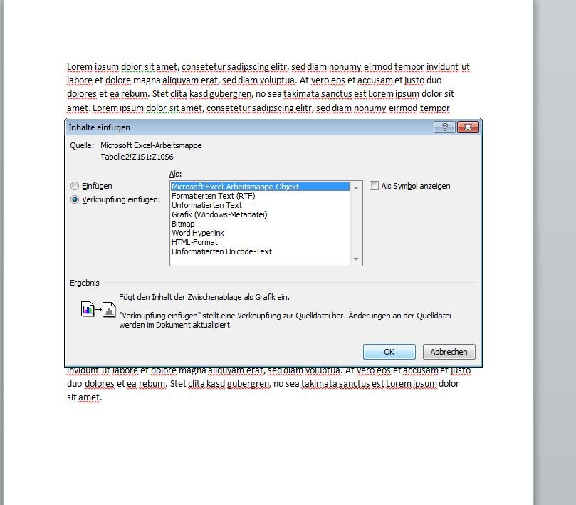 Excel-Tabelle in Word einfügen