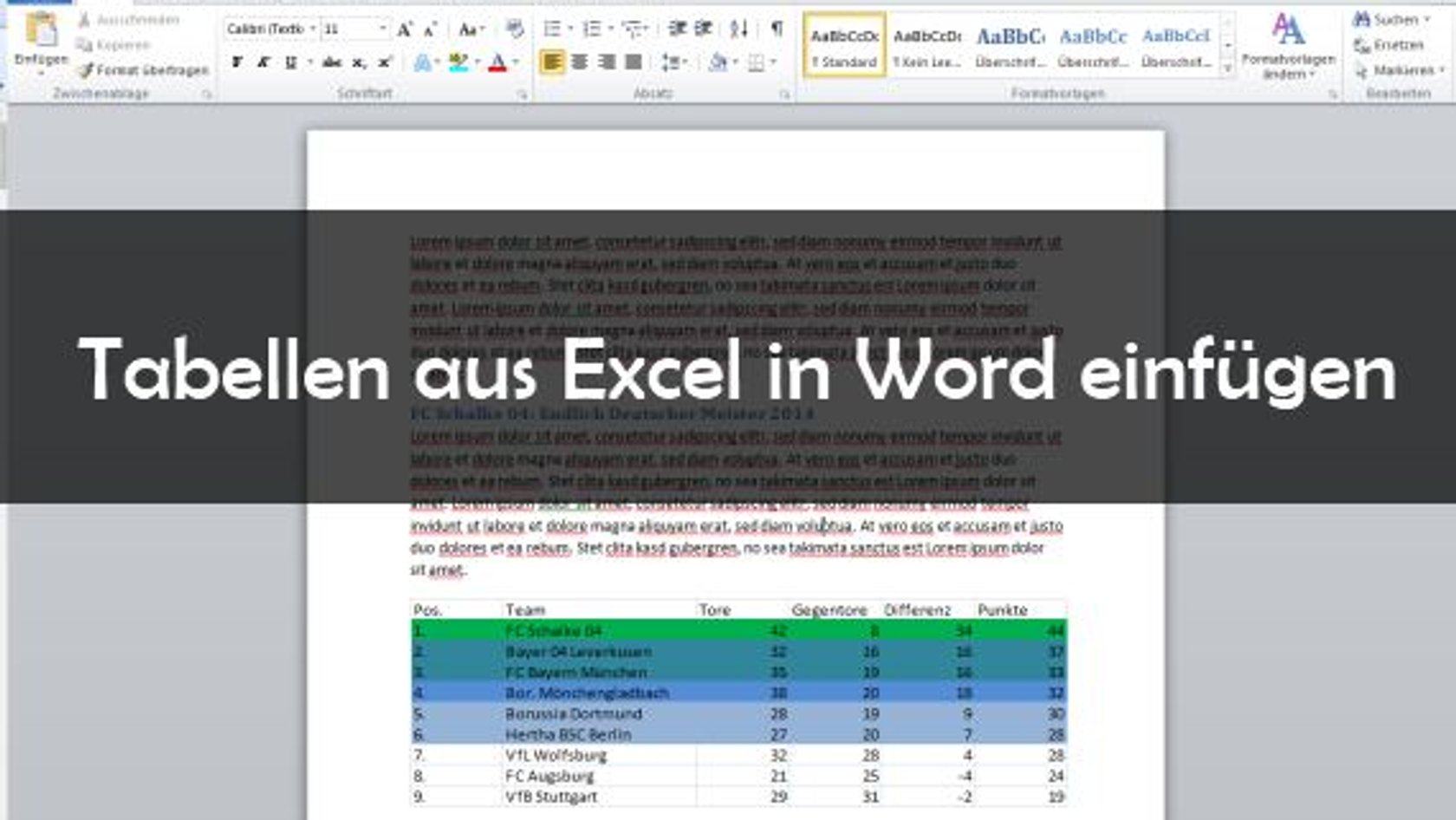 Große Excel Tabellen In Word Einfügen