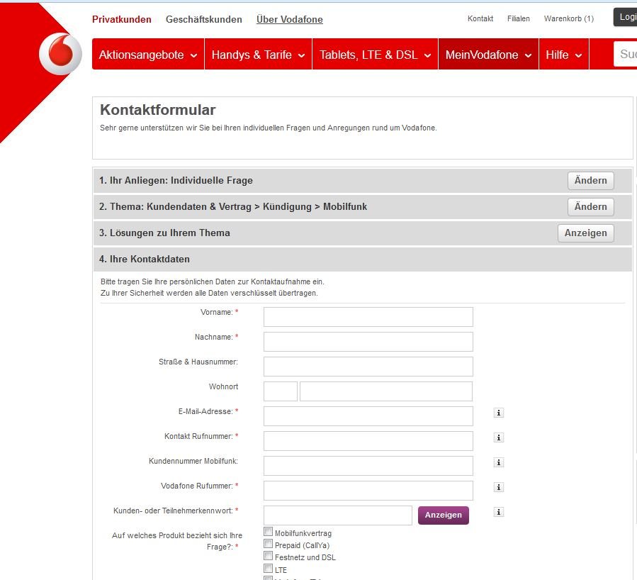 Vodafone Kündigen Handy Vertrag Online Beenden Giga