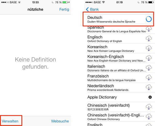 Erweitern des Wörterbuches