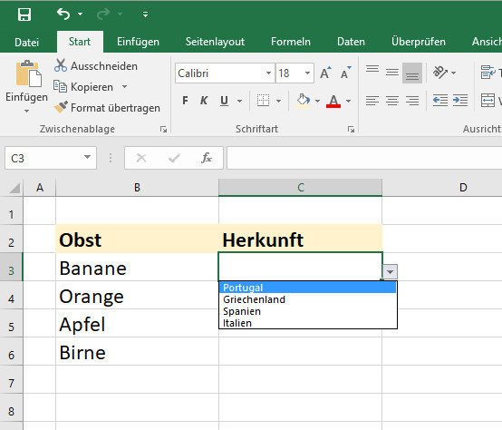 Excel Drop Down List Erstellen