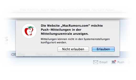OS X 10.9 Mavericks: Push-Mitteilungen von Webseiten deaktivieren