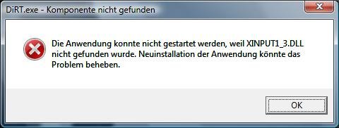 xinput1_3.dll fehlt - typische Fehlermeldung