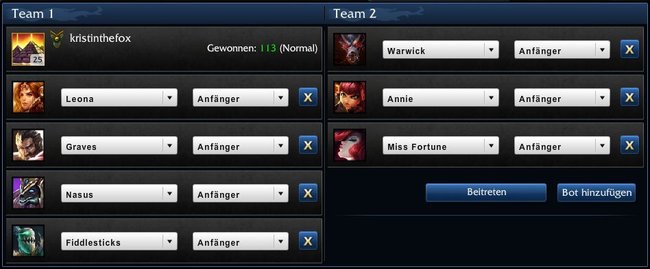 Freies Spiel bei League of Legends