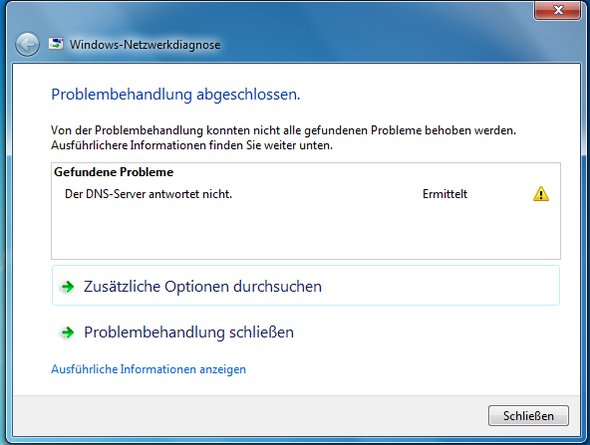 Die Windows Problembehandlung ermittelt: DNS-Server antwortet nicht. (Bildquekke: GIGA)