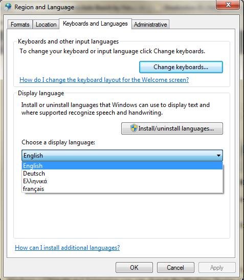windows 7 display languages