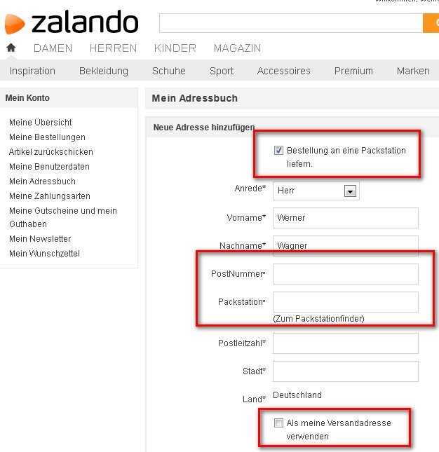 zalando packstation eingeben