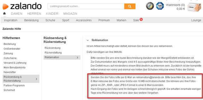 zalando reklamation