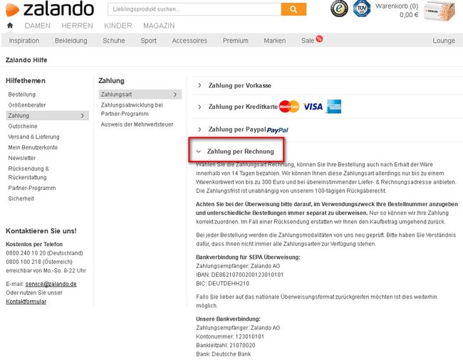 zalando zahlung per rechnung