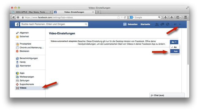 Facebook-Einstellungen für Videos