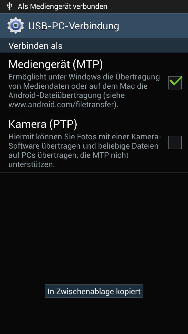 Hier muss das „Mediengerät (MTP)“aktiviert sein. Bild: GIGA