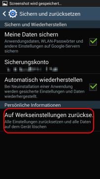 Tritt der Fehler android.process.acore weiterhin auf, kann das Smartphone zurückgesetzt werden.