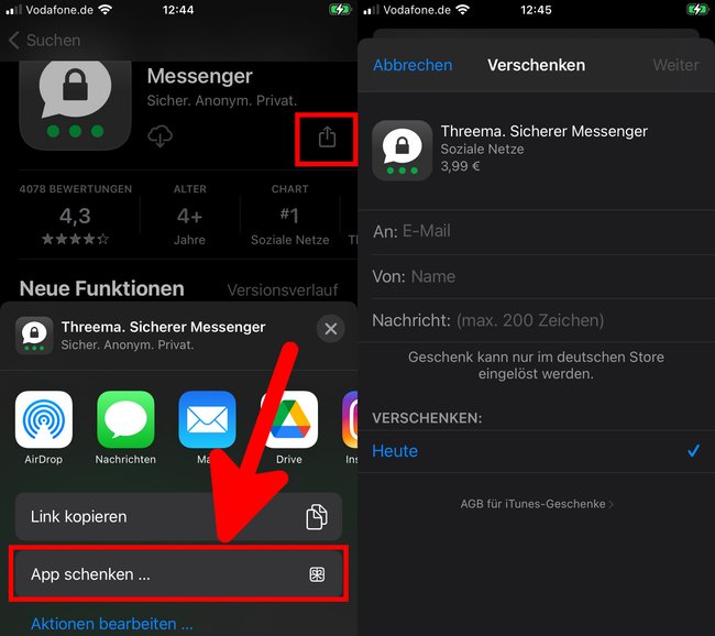 So verschenkt ihr eine App im „Apple App Store“. Bild: GIGA