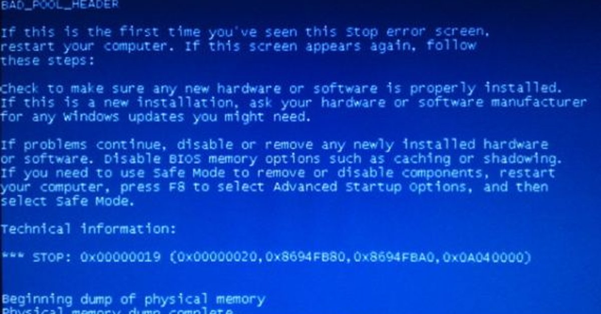 Bad Pool Header BluescreenFehlermeldung unter Windows