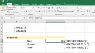 Excel: Differenz zwischen zwei Datumsangaben berechnen