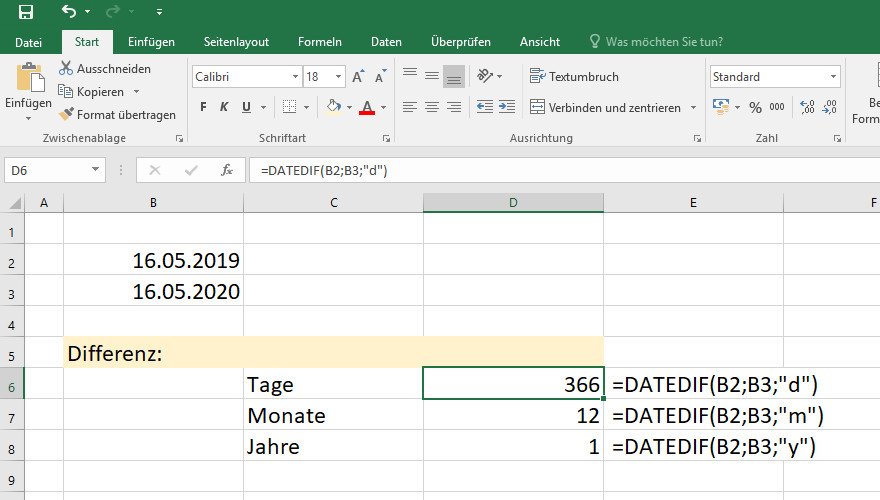 Excel: Datum subtrahieren & Differenz berechnen – so geht's