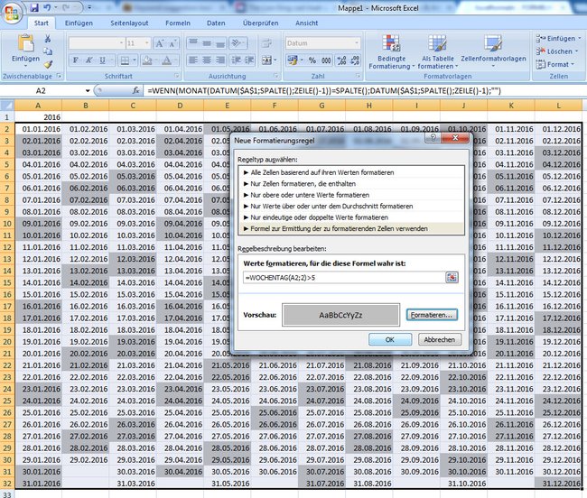 excel kalender_wochenenden