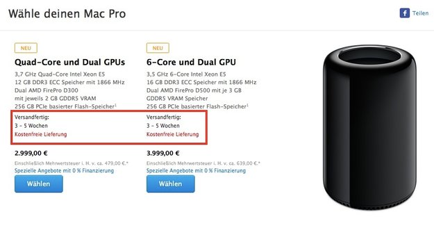 Mac Pro: Jetzt binnen drei bis fünf Wochen lieferbar