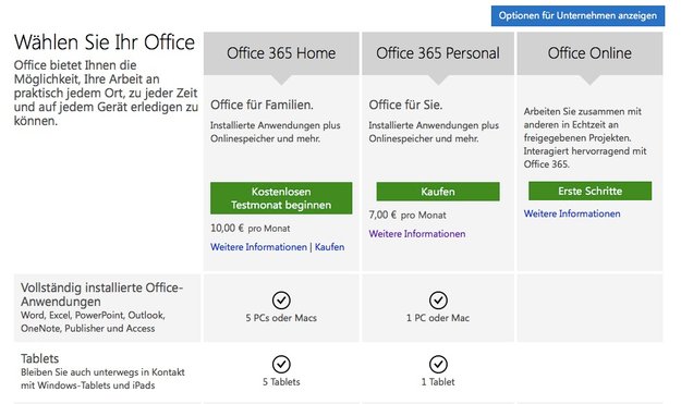 Office 365: "Personal"-Option für einen Mac/PC und ein Tablet erhältlich