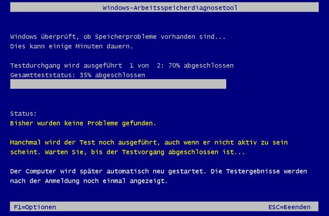 Wartet, bis der RAM-Test abgeschlossen ist. Bild: GIGA