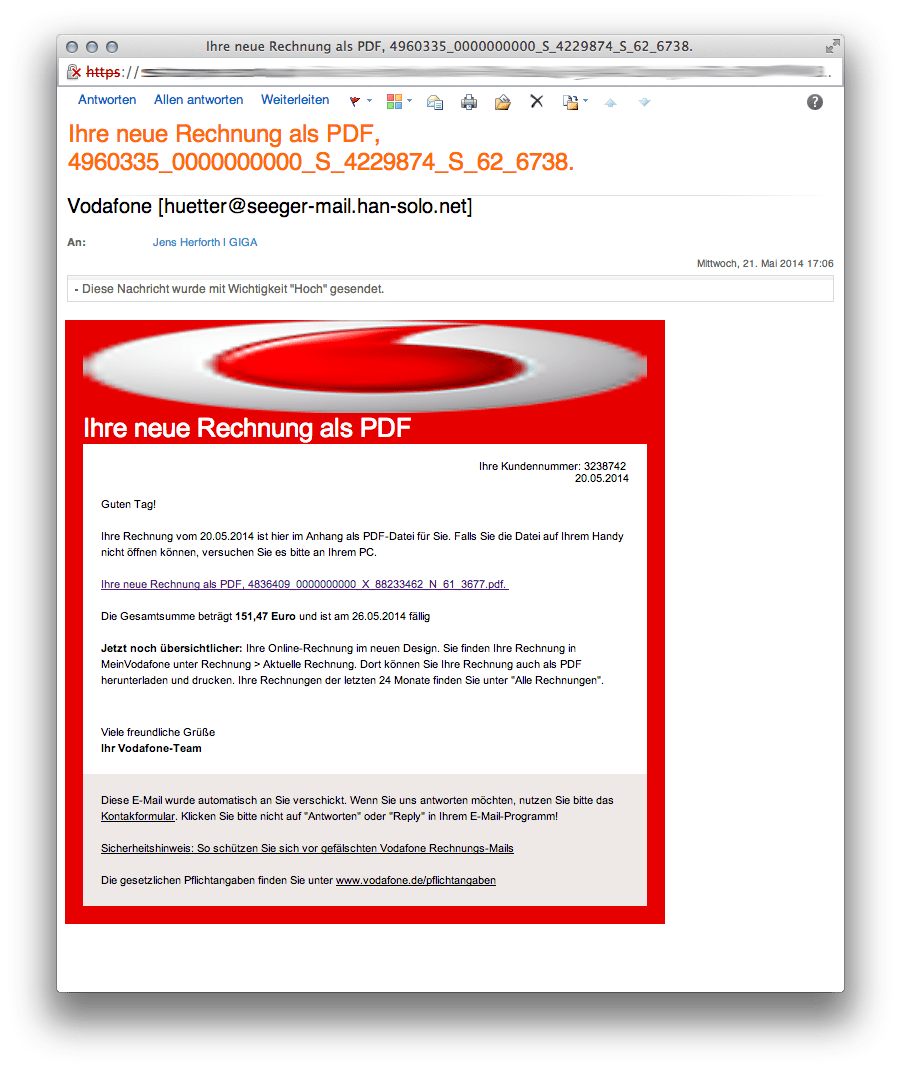 Vodafone Rechnung Phishing Mails Im Umlauf Vorsicht Giga