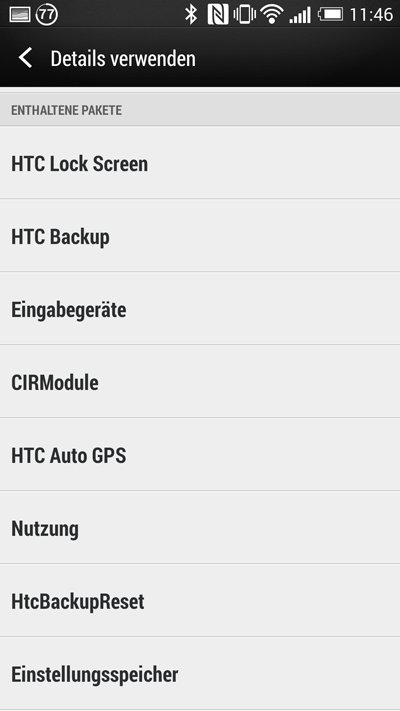 Wenn man auf den Eintrag Android OS oder Android-System klickt, sieht man die Dienste, die unter dem Eintrag zusammengefasst sind.