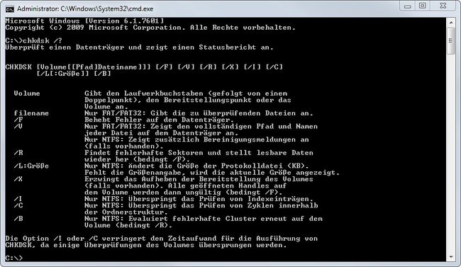 chkdsk windows 7 DOS