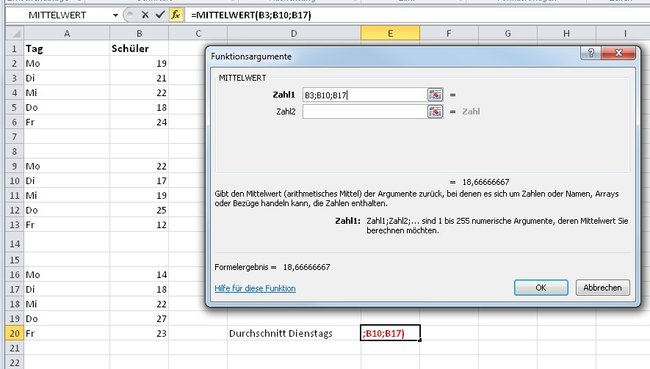 durchschnitt berechnen excel mehrere