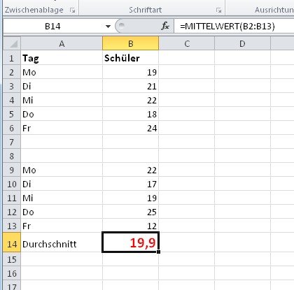 durchschnitt berechnen excel mittelwert