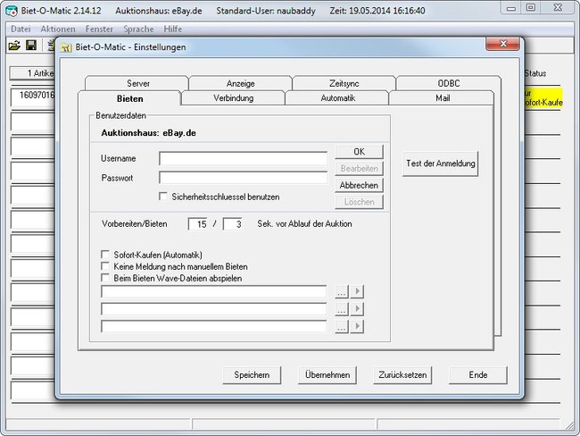 Programm-Screenshot der Setup-Oberfläche von Biet-O-Matic