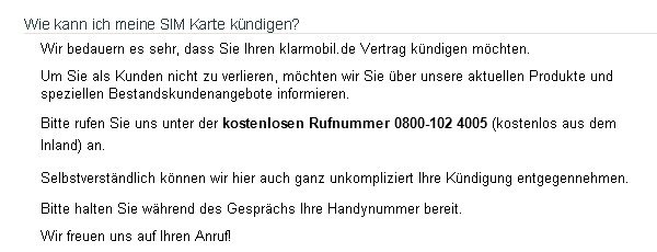 klarmobil kuendigen telefon