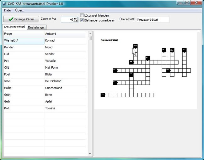 Die Kreuzworträtsel zum Ausdrucken kann man sich auch selber erzeugen