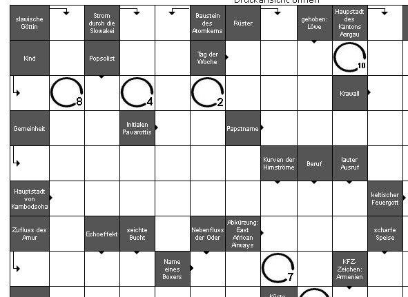 Manche Kreuzworträtsel lassen sich ausdrucken und online spielen