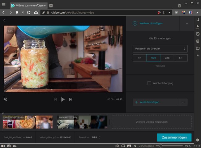 Mit „clideo.com“ könnt ihr Videos online zusammenfügen. Bild: GIGA