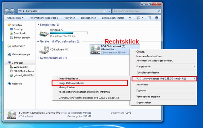 So entfernt ihr die ISO-Datei aus dem virtuellen Laufwerk. Bild: GIGA