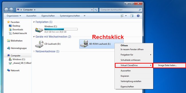 So ladet ihr eine ISO-Datei ins virtuelle Laufwerk. Bild: GIGA