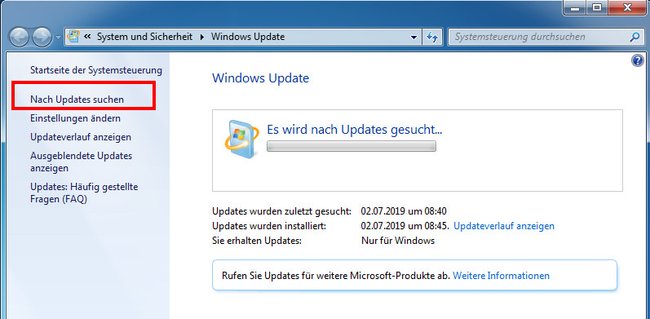 Hier sucht ihr auch nach Internet-Explorer-Updates in Windows 7. Bild: GIGA