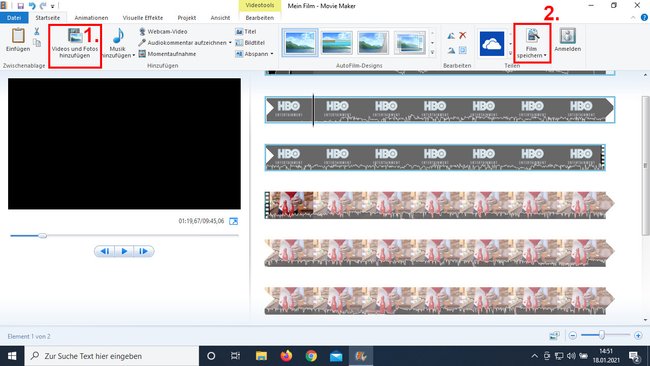 Der „Windows Movie Maker“ fügt Filme sehr einfach zusammen. Bild: GIGA